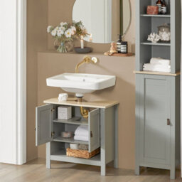 Sobuy Bzr69-Hg, Under Sink Cabinet Bathroom Vanity Unit Bathroom Storage Cabinet, Grey,w60Xd30Xh60 - thumbnail 4