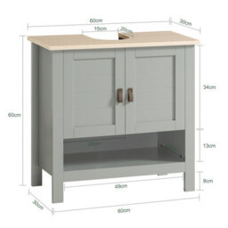 Sobuy Bzr69-Hg, Under Sink Cabinet Bathroom Vanity Unit Bathroom Storage Cabinet, Grey,w60Xd30Xh60 - thumbnail 3