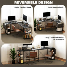 Wyld Haus Kadoso 168Cm Black Reversible Industrial L-Shaped Desk With Adjustable Shelves And Monitor Stand - thumbnail 6