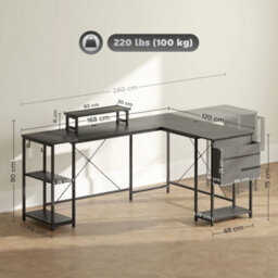Wyld Haus Kadoso 168Cm Black Reversible Industrial L-Shaped Desk With Adjustable Shelves And Monitor Stand - thumbnail 4