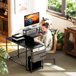 Wyld Haus Kadoso 168Cm Black Reversible Industrial L-Shaped Desk With Adjustable Shelves And Monitor Stand - thumbnail 9