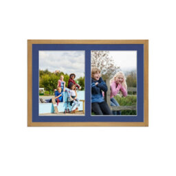 AK Frames 20X14 Oak Sleek Multi Photo Frame With Blue Mount - Holds 2 Apertures (2X) A4 Photos
