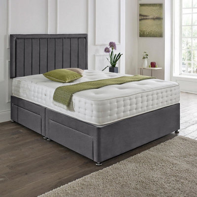 Dining Tables Cairo Matching Headboard Divan Set, 2 Drawer On Same Side With Sprung 1500 Comfort Mattress - Plush Steel - King - image 1