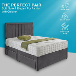 Dining Tables Cairo Matching Headboard Divan Set, 2 Drawer On Same Side With Sprung 1500 Comfort Mattress - Plush Steel - King - thumbnail 2