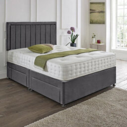 Dining Tables Cairo Matching Headboard Divan Set, 2 Drawer On Same Side With Sprung 1500 Comfort Mattress - Plush Steel - King - thumbnail 1
