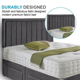 Dining Tables Cairo Matching Headboard Divan Set, 2 Drawer On Same Side With Sprung 1500 Comfort Mattress - Plush Steel - King - thumbnail 3
