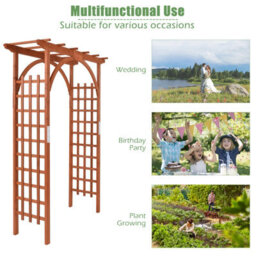 Costway Wooden Garden Arch Large Rose Trellis Pergola Arbour Climbing Plant Wood Archway - thumbnail 9