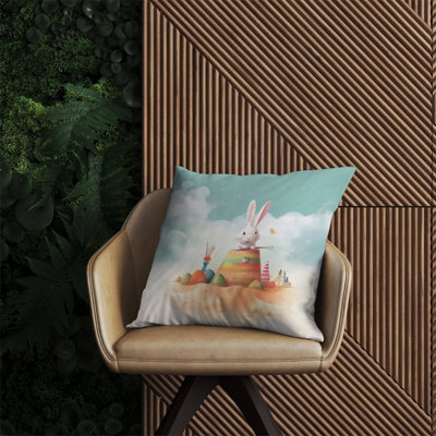 Warren Reed Designer White Rabbit On A Beach Holiday Outdoor Cushion 60Cm X 60Cm