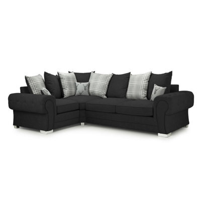 Furnishings For Less UK Milan 4 Seater L Shaped Corner Sofa Scatter Back Chesterfield Arms Black Left Hand Facing - image 1