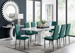 Furniturebox Uk Arezzo Large Extending Dining Table And 8 Green Velvet Milan Black Leg Chairs