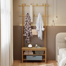 Gainoom Natural Bamboo Coat Rack Pe Rattan Hall Tree With Bench & Shoe Storage - thumbnail 5