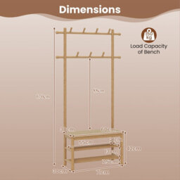 Gainoom Natural Bamboo Coat Rack Pe Rattan Hall Tree With Bench & Shoe Storage - thumbnail 2