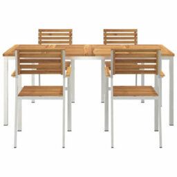 Berkfield Garden Dining Set 5 Pcs Solid Acacia Wood & Stainless Steel - thumbnail 7