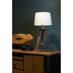 Orsina Brown Tripod Table Lamp With Cream Linen Shade, Tri-Leg Lighting Piece With Rustic Legs, Luxe Bedside Lamp - thumbnail 2