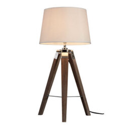 Orsina Brown Tripod Table Lamp With Cream Linen Shade, Tri-Leg Lighting Piece With Rustic Legs, Luxe Bedside Lamp