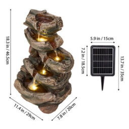 Living And Home 5-Tier Solar-Powered Water Fountain, Faux Wood Root Design Outdoor Decor For Garden And Patio, 46Cm(H) - thumbnail 9