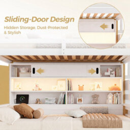 Btm 3Ft Single Bunk Bed 90 X 190 Cm With Storage Stairs 2 Drawers Shelves Led Lights Usb Charging White Natural - thumbnail 6