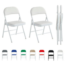 Mcc Direct Set Of 2 Folding Dining Chairs Metal Frame Padded Seats White - thumbnail 2
