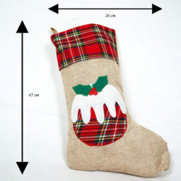 Shatchi Large Xmas Stocking Printed Pattern Burlap Hessian Linen Sack Sock Hanging Bags Christmas Pudding, 26X25Cm - thumbnail 4