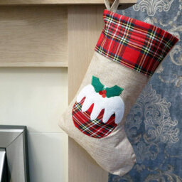 Shatchi Large Xmas Stocking Printed Pattern Burlap Hessian Linen Sack Sock Hanging Bags Christmas Pudding, 26X25Cm - thumbnail 3