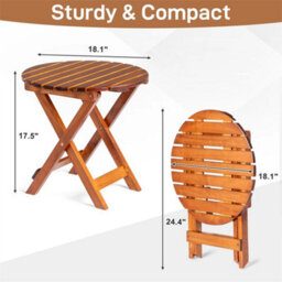 Foldable Round Bistro Coffee Side Table Outdoor Garden - thumbnail 2