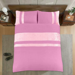 Casabella Luxury Crushed Velvet Panel Band Duvet Cover Sets With Pillow Case Double Duvet Cover Bedding Set Pink - thumbnail 6