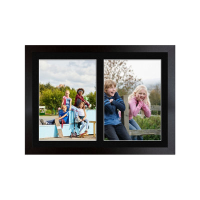 AK Frames 20X14 Matte Black Modern Multi Photo Frame With Black Mount - Holds 2 Apertures (2X) A4 Photos - image 1