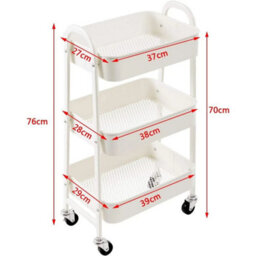3 Tier Metal Rolling Storage Trolley For Kitchen Beauty Books - thumbnail 2