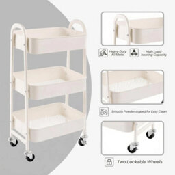 3 Tier Metal Rolling Storage Trolley For Kitchen Beauty Books - thumbnail 4
