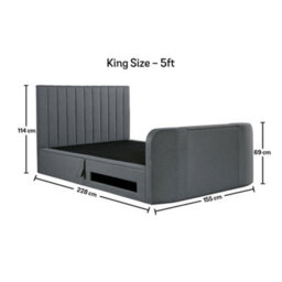 Onelife Seal Grey Upholstered Tv Ottoman King Size Bed Frame - thumbnail 4