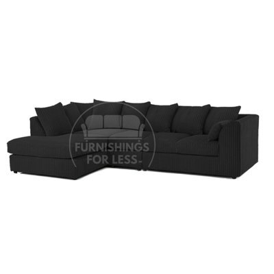 Furnishings For Less UK Luxor Black Jumbo Cord Large 5 Seater Corner Sofa Long Left Hand Facing - image 1