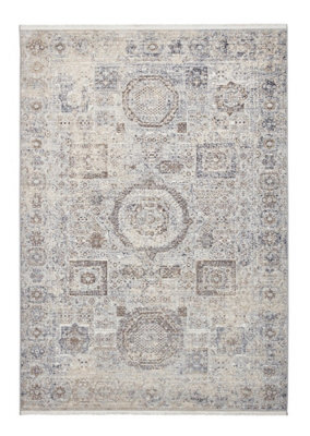 Grey Traditional Rug, 6mm Thickness Abstract Geometric Rug, Easy To Clean Rug For Bedroom, & Living Room-120Cm X 170Cm