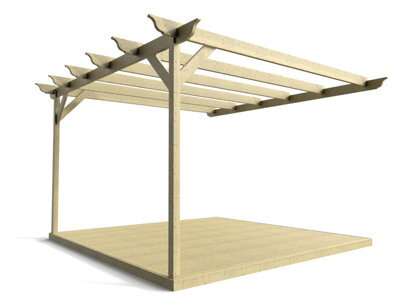 Arbor Garden Solutions Wall Mounted Pergola And Decking Complete Diy Kit, Longhorn Design (3.6M X 3.6M, Light Green (Natural) Finish) - image 1