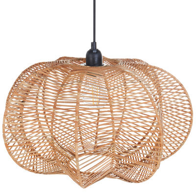 Wyld And Coco Natural Rattan Pendant Lamp With Black Iron Base, Boho W44 X D44 X H131Cm - image 1