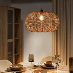 Wyld And Coco Natural Rattan Pendant Lamp With Black Iron Base, Boho W44 X D44 X H131Cm - thumbnail 2