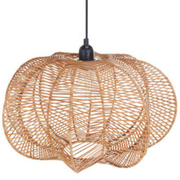 Wyld And Coco Natural Rattan Pendant Lamp With Black Iron Base, Boho W44 X D44 X H131Cm - thumbnail 1
