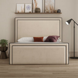 Ds Living Verona Pipping Upholstered Plush Cream Bed - thumbnail 2