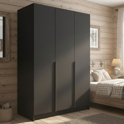Calia I Minimalist Three Door Black Wardrobe With Black Handles - image 1
