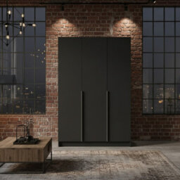 Calia I Minimalist Three Door Black Wardrobe With Black Handles - thumbnail 2