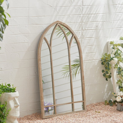 Living And Home Brown Arched Decorative Metal Wall Mount Garden Window Framed Mirror 480X825mm - image 1