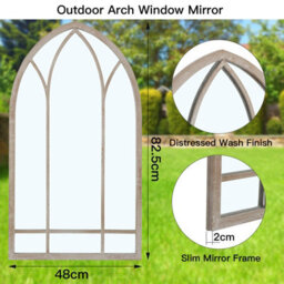 Living And Home Brown Arched Decorative Metal Wall Mount Garden Window Framed Mirror 480X825mm - thumbnail 6