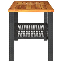 Berkfield Garden Table Black 70X38X42 Cm Poly Rattan Acacia Wood - thumbnail 5
