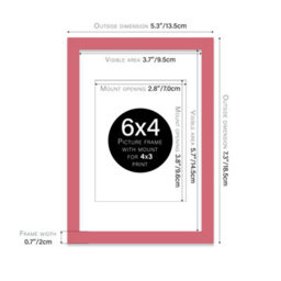 "6X4"" Pink Frame With Mount For 4X3"" Pictures 20mm Slim Edge Portrait And Landscape Display With Wall Hooks And Kickstand" - thumbnail 2