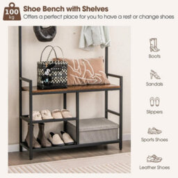 Industrial Coat Rack With Shoe Bench 71 Inch Hall Tree Entryway Storage Shelf - thumbnail 6