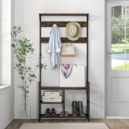 Industrial Coat Rack With Shoe Bench 71 Inch Hall Tree Entryway Storage Shelf - thumbnail 3