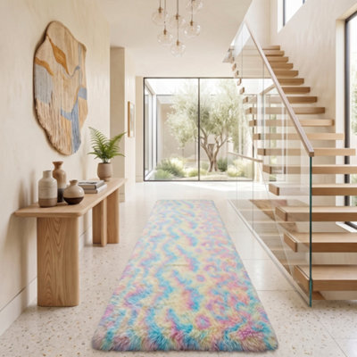 Oxford Homeware Shaggy Rug Anti-Slip Washable Soft Fluffy Living Room And Bedroom Rug (Rainbow, 80X150Cm) - image 1