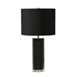Elegant Ribbed Black Table Lamp With Faux Linen Shade And Led Bulb - thumbnail 1