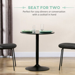 Homcom Round Dining Table W/ Steel Base, Non-Slip Pad For Living Room Black - thumbnail 4