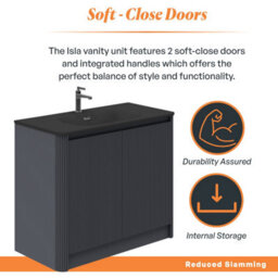 Plum&clay Isla Ribbed Fluted Grey Freestanding Bathroom Vanity Unit & Black Basin Set (W)1000mm - thumbnail 4