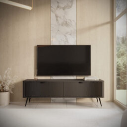 Arte Lante Modern Black Tv Cabinet 1630mm H510mm D380mm With Two Pull-Down Doors And Two Closed Compartments - thumbnail 5